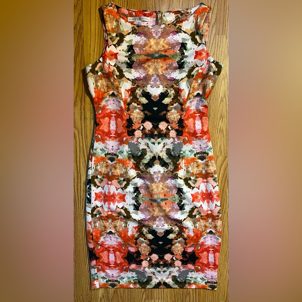 Laggy London Black & Orange Abstract Earthtone Sheath Dress Size 6 NWOT